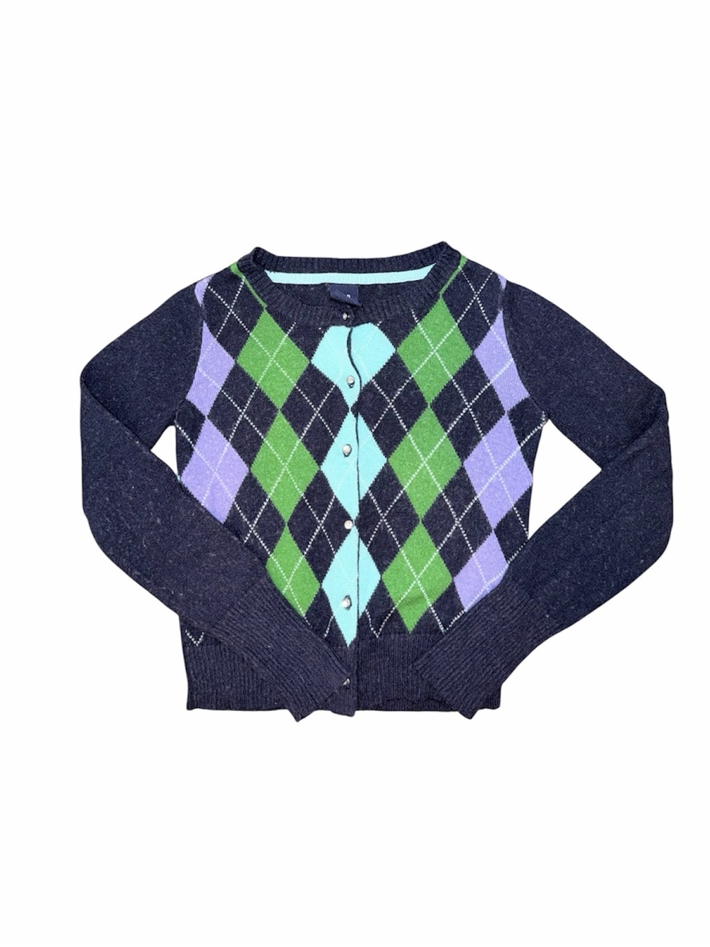 Gap Kids Girls Argyle Cardigan Sweater Navy Green Purple Mint Size 6-7 Sma
